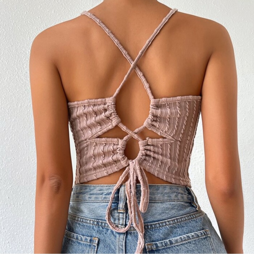 Y2K Knitted Backless Beige Cropped Halter Top